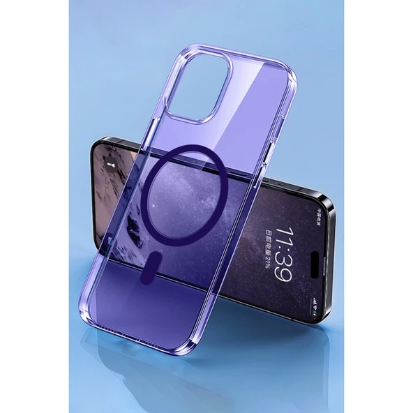 İphone 14 Pro Kılıf Tron Şeffaf Magsafe Kapak - Derin Mor - Resim 3
