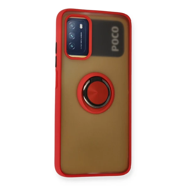 Xiaomi Redmi 9t Kılıf Montreal Yüzüklü Silikon Kapak - Kırmızı - Resim 2