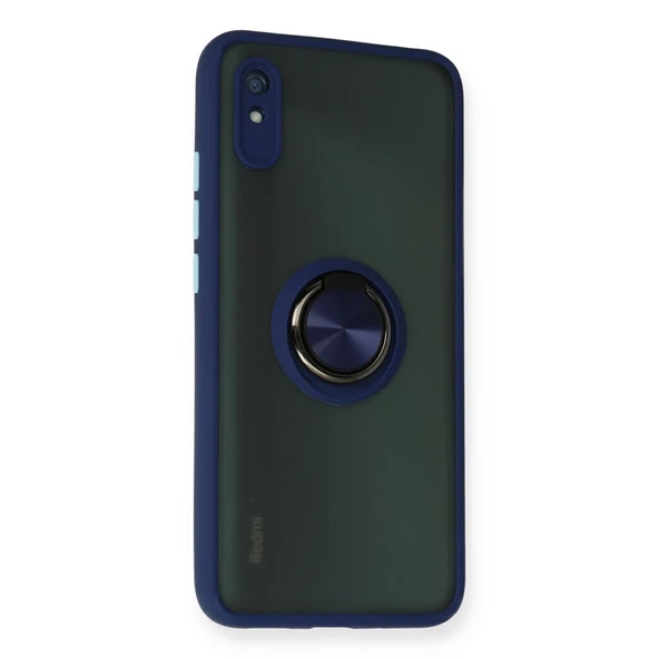 Xiaomi Redmi 9a Kılıf Montreal Yüzüklü Silikon Kapak - Lacivert - Resim 2