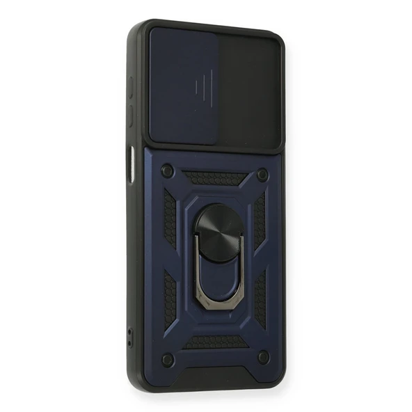 Samsung Galaxy A12 Kılıf Pars Lens Yüzüklü Silikon - Lacivert - Resim 2