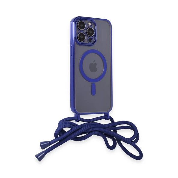 İphone 12 Pro Kılıf Divo Lazer Askılı Magsafe Kapak - Mavi - Resim 2