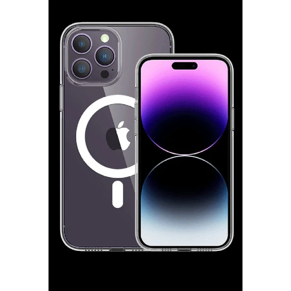 İphone 14 Pro Kılıf Tron Şeffaf Magsafe Kapak - Derin Mor - Resim 5