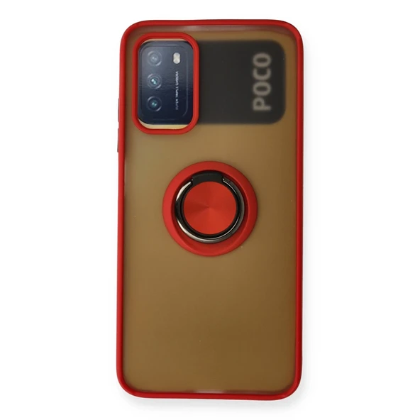 Xiaomi Redmi 9t Kılıf Montreal Yüzüklü Silikon Kapak - Kırmızı ürün görseli 1