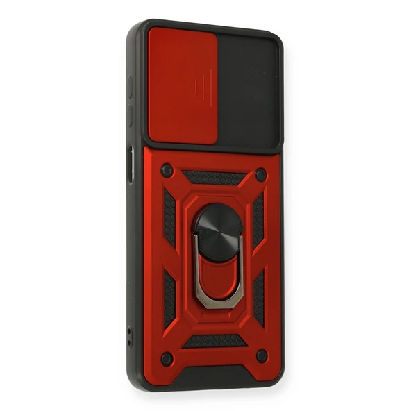 Samsung Galaxy A12 Kılıf Pars Lens Yüzüklü Silikon - Kırmızı - Resim 2