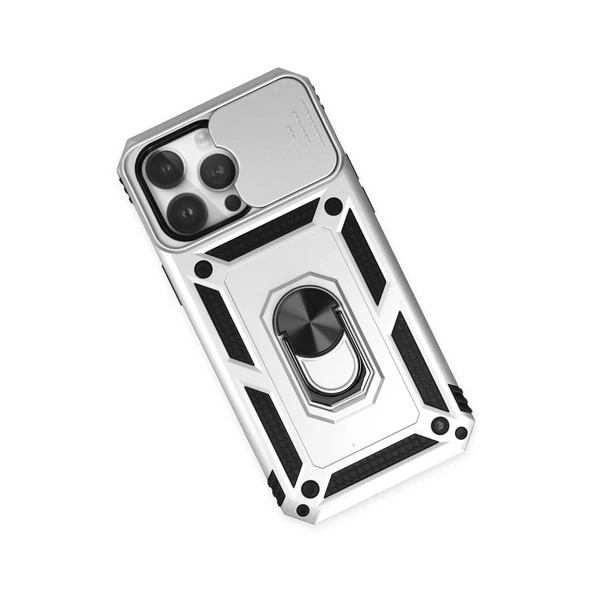 İphone 14 Pro Max Kılıf Pars Lens Yüzüklü Silikon - Gümüş - Resim 3