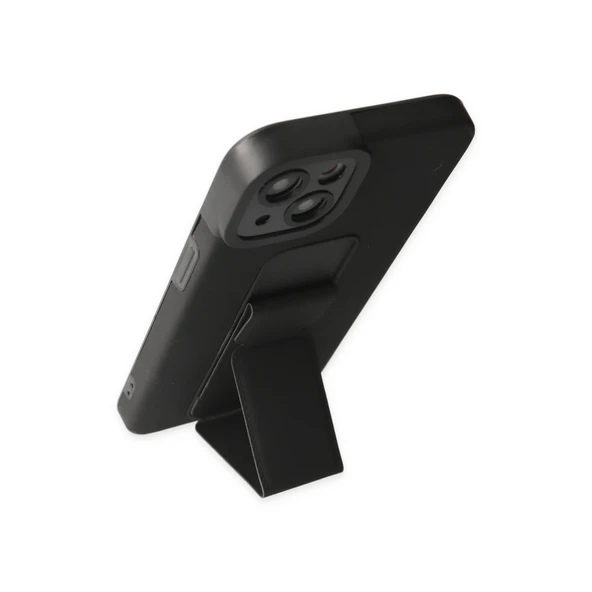 İphone 14 Plus Kılıf Mega Standlı Silikon - Siyah - Resim 3