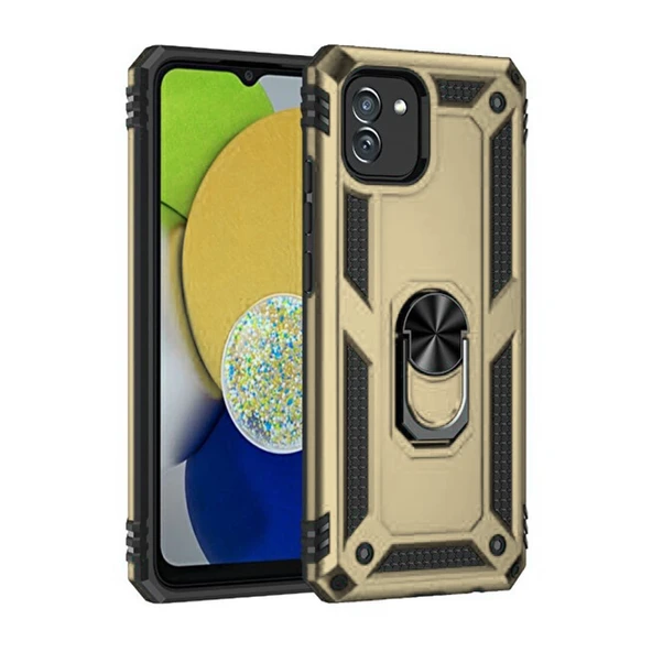 Samsung Galaxy A03 Kılıf Sofya Yüzüklü Silikon Kapak - Gold ürün görseli 1