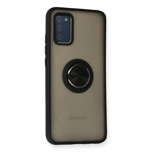 Samsung Galaxy A02s Kılıf Montreal Yüzüklü Silikon Kapak - Siyah - Resim 2