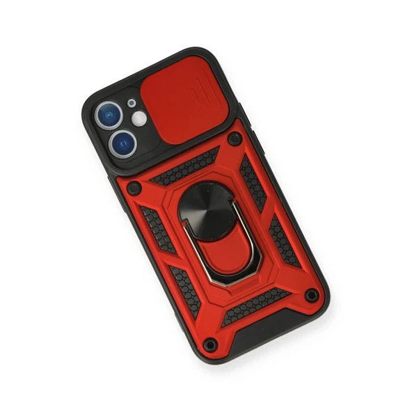 İphone 12 Kılıf Pars Lens Yüzüklü Silikon - Kırmızı - Resim 3