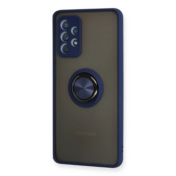 Samsung Galaxy A72 Kılıf Montreal Yüzüklü Silikon Kapak - Lacivert - Resim 2