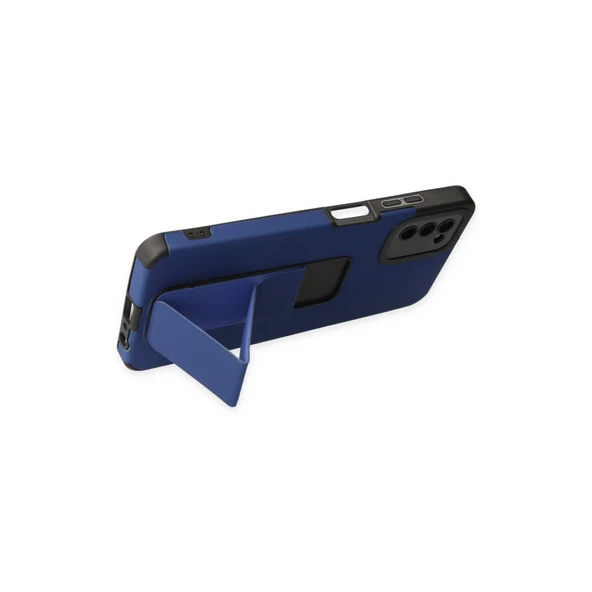 Samsung Galaxy A03s Kılıf Mega Standlı Silikon - Mavi - Resim 4