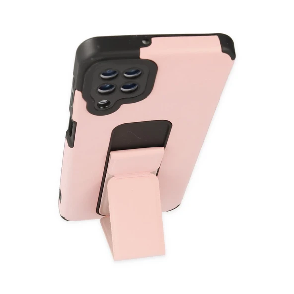 Samsung Galaxy A22 Kılıf Mega Standlı Silikon - Pudra - Resim 3