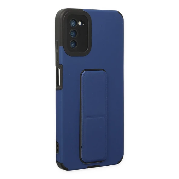 Samsung Galaxy A03s Kılıf Mega Standlı Silikon - Mavi - Resim 2