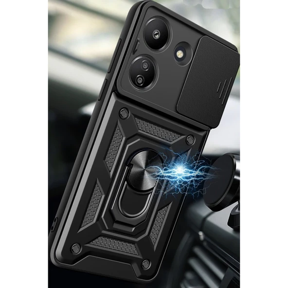 Xiaomi Redmi 13c Kılıf Pars Lens Yüzüklü Silikon - Lacivert - Resim 3