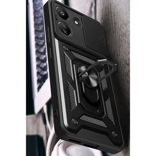 Xiaomi Redmi 13c Kılıf Pars Lens Yüzüklü Silikon - Lacivert - Resim 4