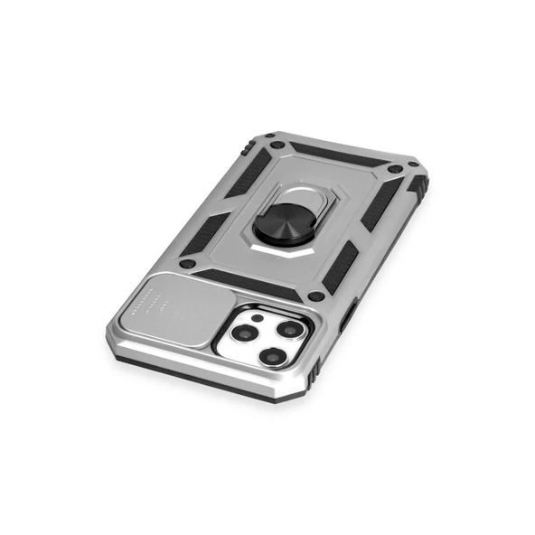 İphone 12 Pro Max Kılıf Pars Lens Yüzüklü Silikon - Gümüş - Resim 5