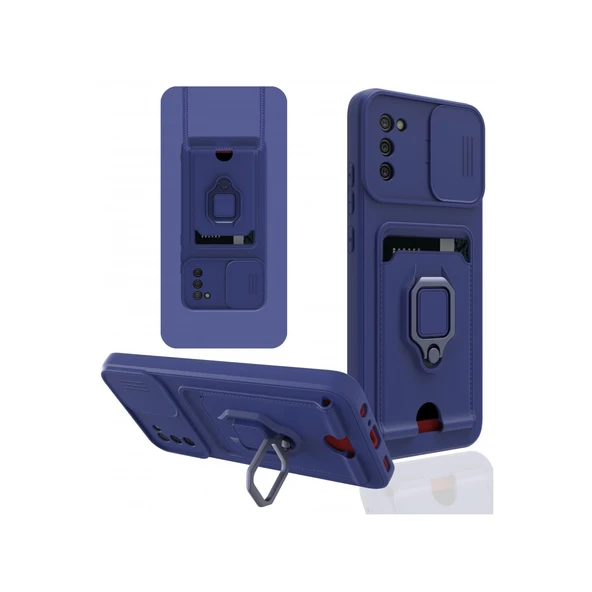 Samsung Galaxy A03s Kılıf Zuma Kartvizitli Yüzüklü Silikon - Lacivert ürün görseli 1