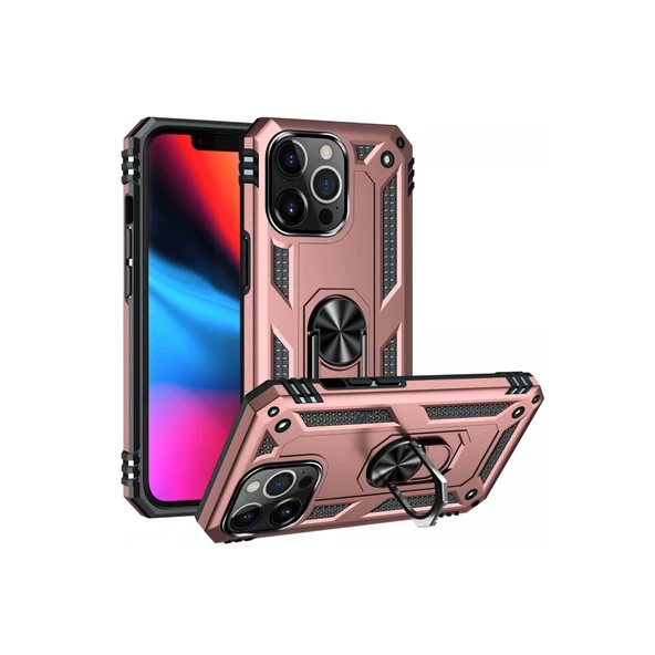 İphone 13 Pro Max Kılıf Sofya Yüzüklü Silikon Kapak - Rose - Resim 2