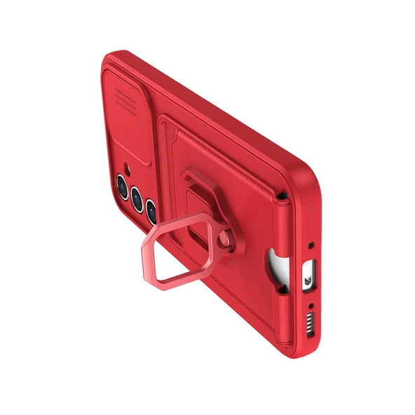 Samsung Galaxy A05s Kılıf Zuma Kartvizitli Yüzüklü Silikon - Kırmızı - Resim 3