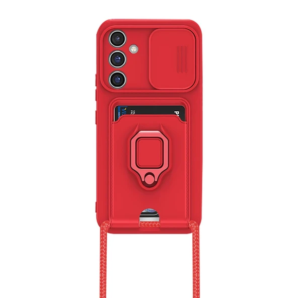 Samsung Galaxy A05s Kılıf Zuma Kartvizitli Yüzüklü Silikon - Kırmızı - Resim 2