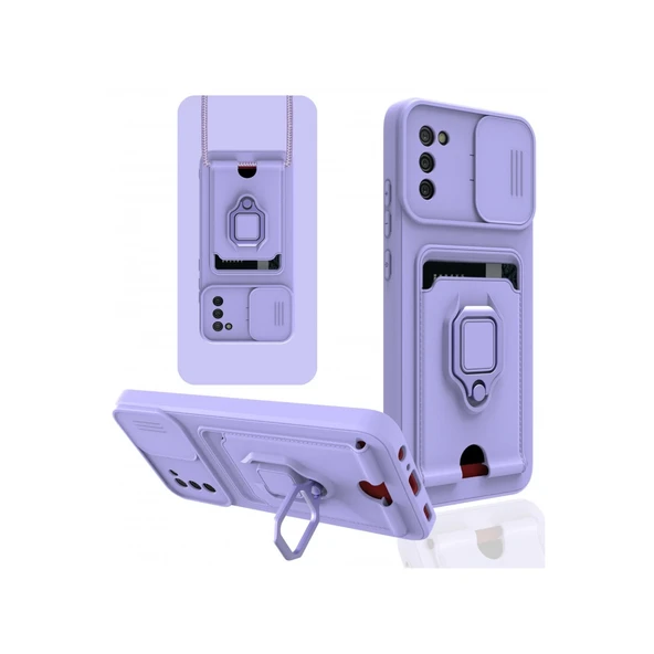 Samsung Galaxy A03s Kılıf Zuma Kartvizitli Yüzüklü Silikon - Lila ürün görseli 1