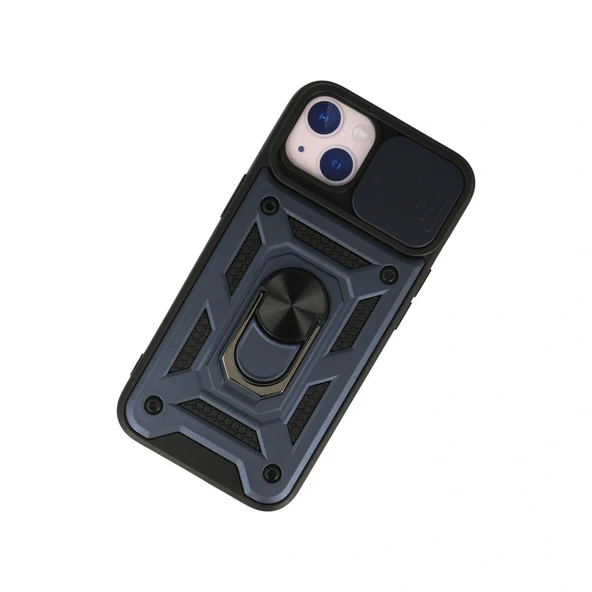 İphone 13 Kılıf Pars Lens Yüzüklü Silikon - Lacivert - Resim 3