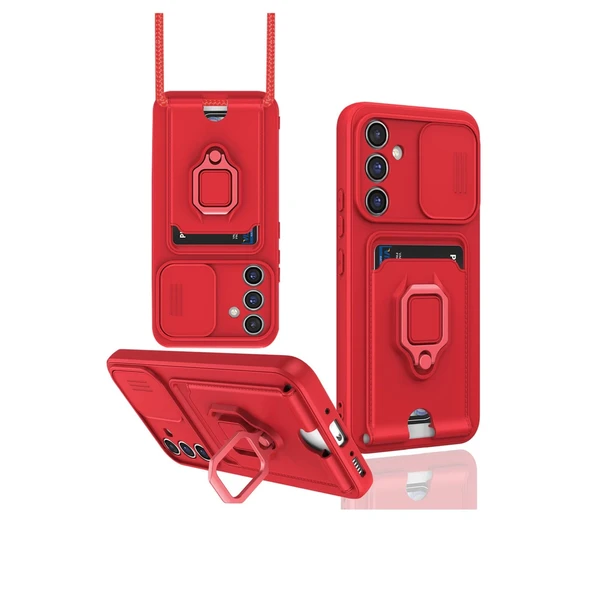 Samsung Galaxy A05s Kılıf Zuma Kartvizitli Yüzüklü Silikon - Kırmızı ürün görseli 1