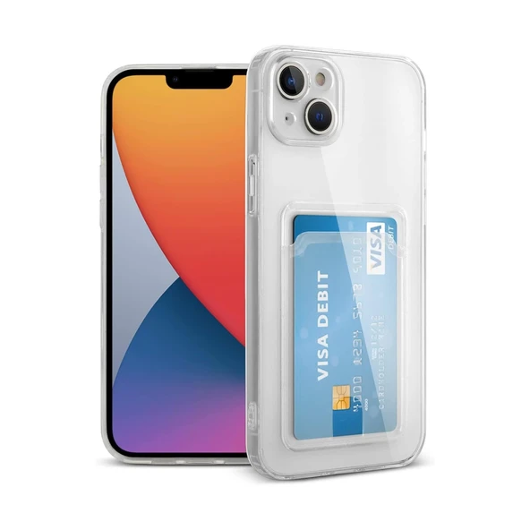 İphone 13 Kılıf Kart Şeffaf Silikon - Şeffaf ürün görseli 1