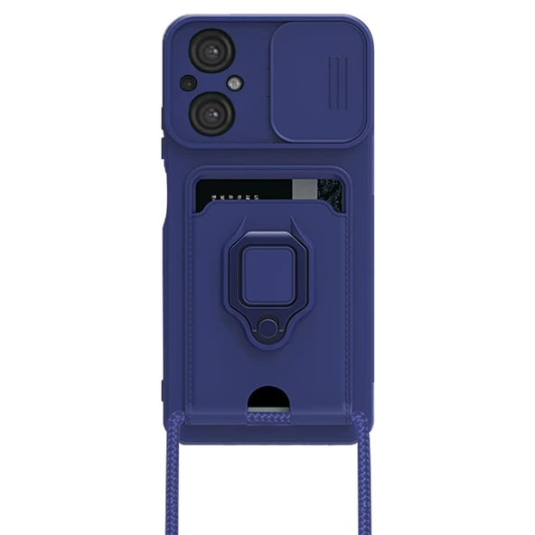 Xiaomi Poco M5 Kılıf Zuma Kartvizitli Yüzüklü Silikon - Lacivert - Resim 2