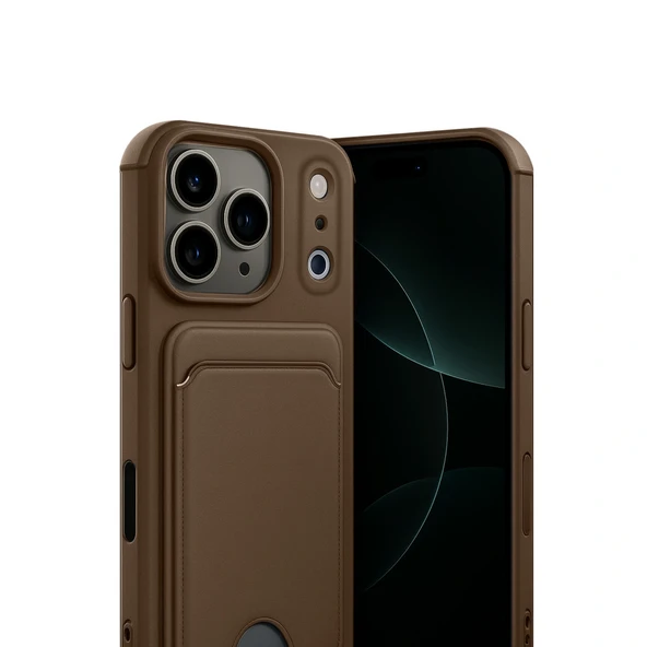 Apple İphone 17 Pro Kelvin Kartvizitli Silikon - Kahverengi - Resim 2