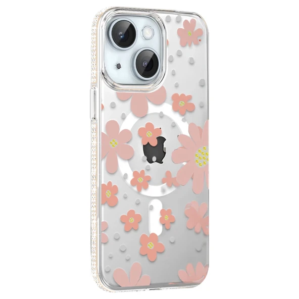 Joko Apple İphone 15 Floral Magsafe Kapak - Pembe ürün görseli 1