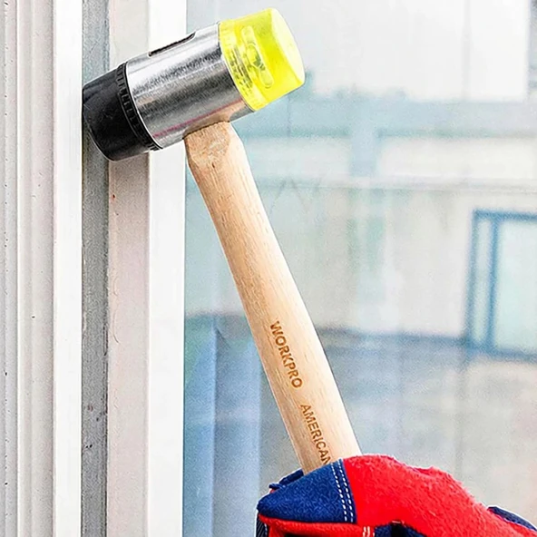WORKPRO WP241050 35mm Ahşap Saplı Çift Başlı Hassas Lastik Çekiç - Resim 6