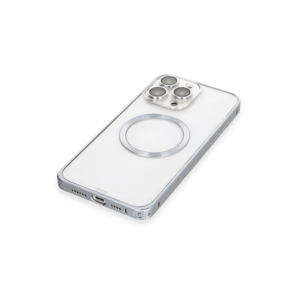 Joko İphone 15 Pro Kılıf Metal Bumper Magneticsafe Kapak - Gri - Resim 5