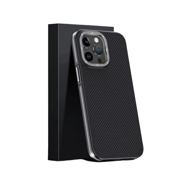 Joko İphone 15 Pro Kılıf Aramid 600d Kevlar Karbon Fiber Magsafe Kapak - Gri - Resim 2