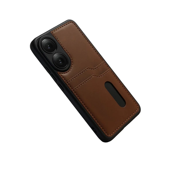 Oppo A38 Sara Kartvizitli Deri Kılıf - Taba - Resim 5