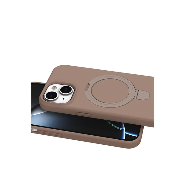Apple İphone 15 Plus Regal Magsafe Standlı Kapak - Çöl Titanyum - Resim 4