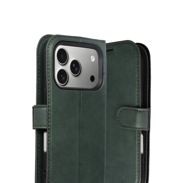 Apple İphone 17 Pro Trend S Plus Kapaklı Kılıf - Yeşil - Resim 2