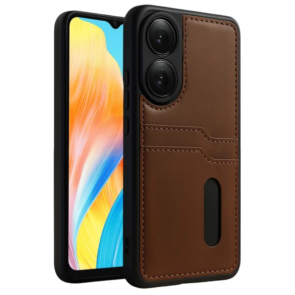 Oppo A38 Sara Kartvizitli Deri Kılıf - Taba ürün görseli 1