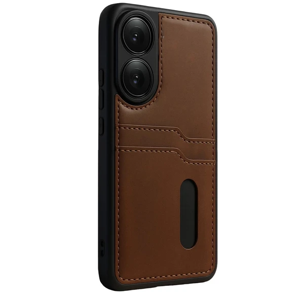 Oppo A38 Sara Kartvizitli Deri Kılıf - Taba - Resim 3