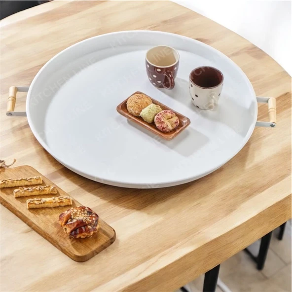 51 cm Country Tarzı Büyük Boy Beyaz Tepsi - 3