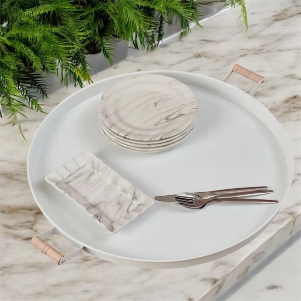 51 cm Country Tarzı Büyük Boy Beyaz Tepsi - 2