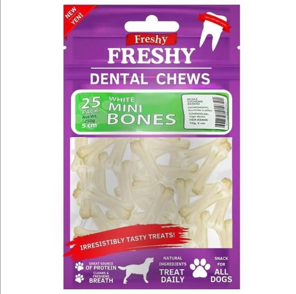 Freshy Dental Chews White Mini Bones Köpek Ödül Kemiği 5 Cm 25 Adet ürün görseli 1