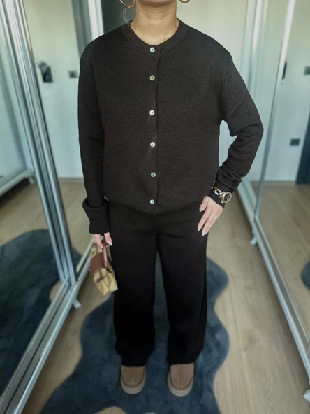 Kadın Triko Hırka Koyu Kahve - Resim 4