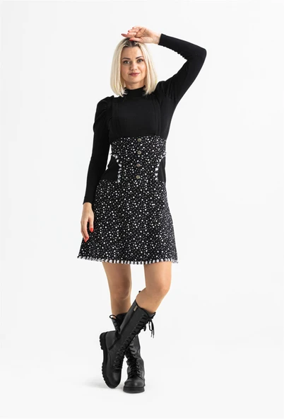 Salopet Pazen Kısa Sonbahar ve Kışlık Etek Çıtır Desen Beyaz Byz ürün görseli