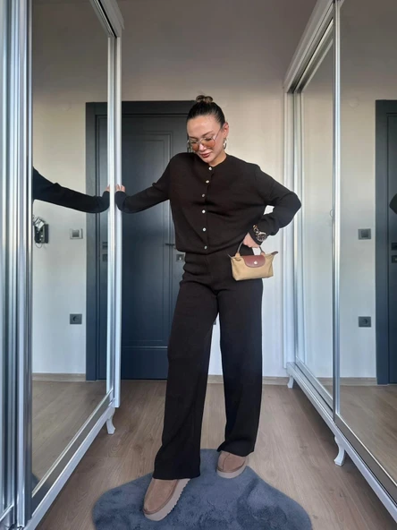 Kadın Triko Pantolon Koyu Kahve - Resim 4