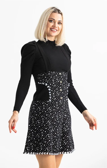 Salopet Pazen Kısa Sonbahar ve Kışlık Etek Çıtır Desen Beyaz Byz - Resim 4