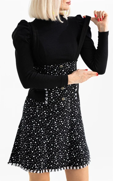 Salopet Pazen Kısa Sonbahar ve Kışlık Etek Çıtır Desen Beyaz Byz - Resim 3