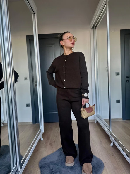 Kadın Triko Pantolon Koyu Kahve - Resim 3