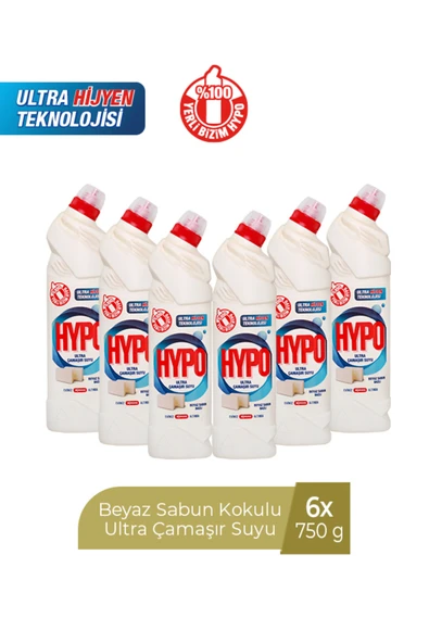 HYPO ULTRA ÇAMAŞIR SUYU BEYAZ SABUN KOKULU 750 ML x 6 ADET ürün görseli 1