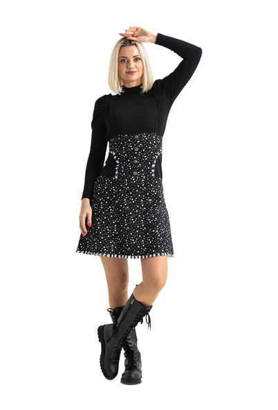 Salopet Pazen Kısa Sonbahar ve Kışlık Etek Çıtır Desen Beyaz Byz - Resim 6